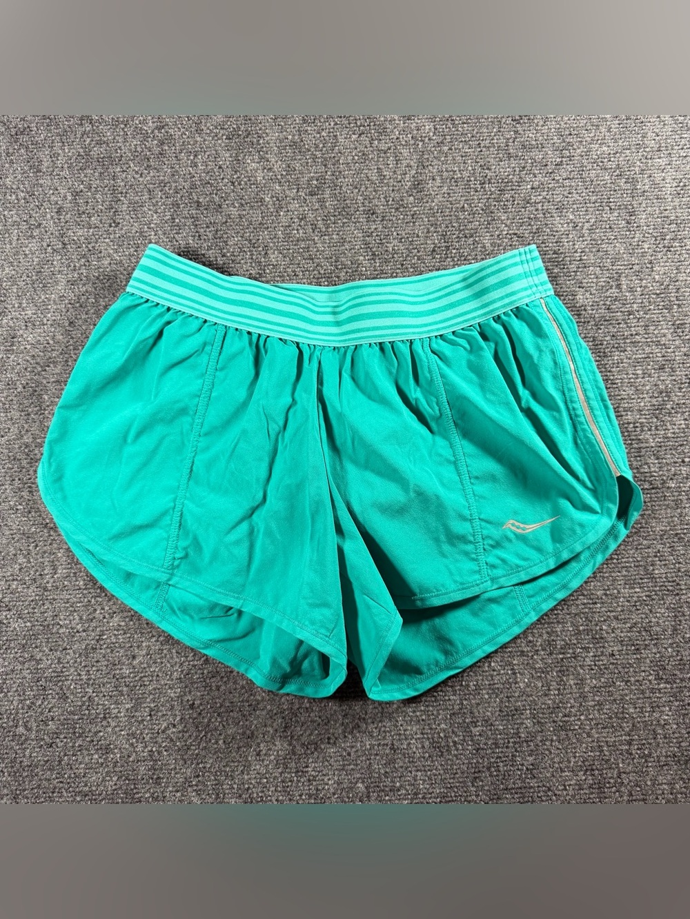 Saucony Women's Athletic Running Shorts Turquoise Size Small “Faster Than You”
